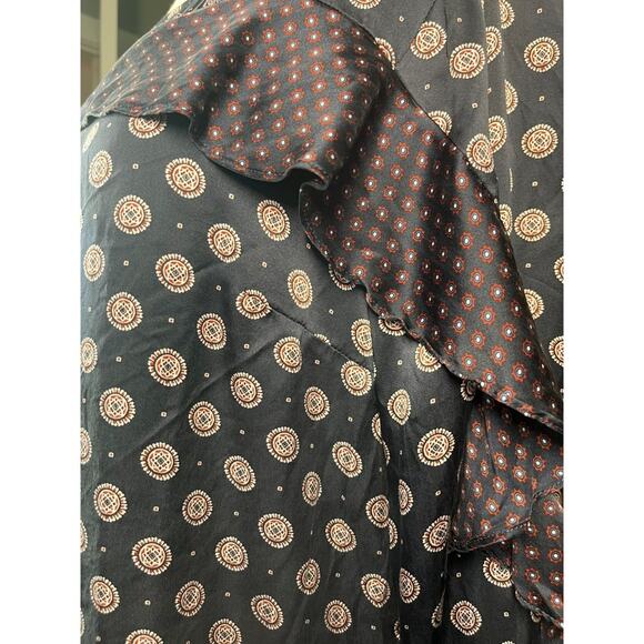 Banana Republic SILK Foulard Ruffle Blue Dress Long Sleeve Gold Stud Buttons 8 - Picture 7 of 14